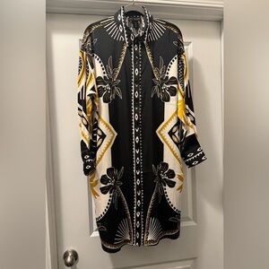House of Harlow 1960 Black and Gold Geometric Floral Dress